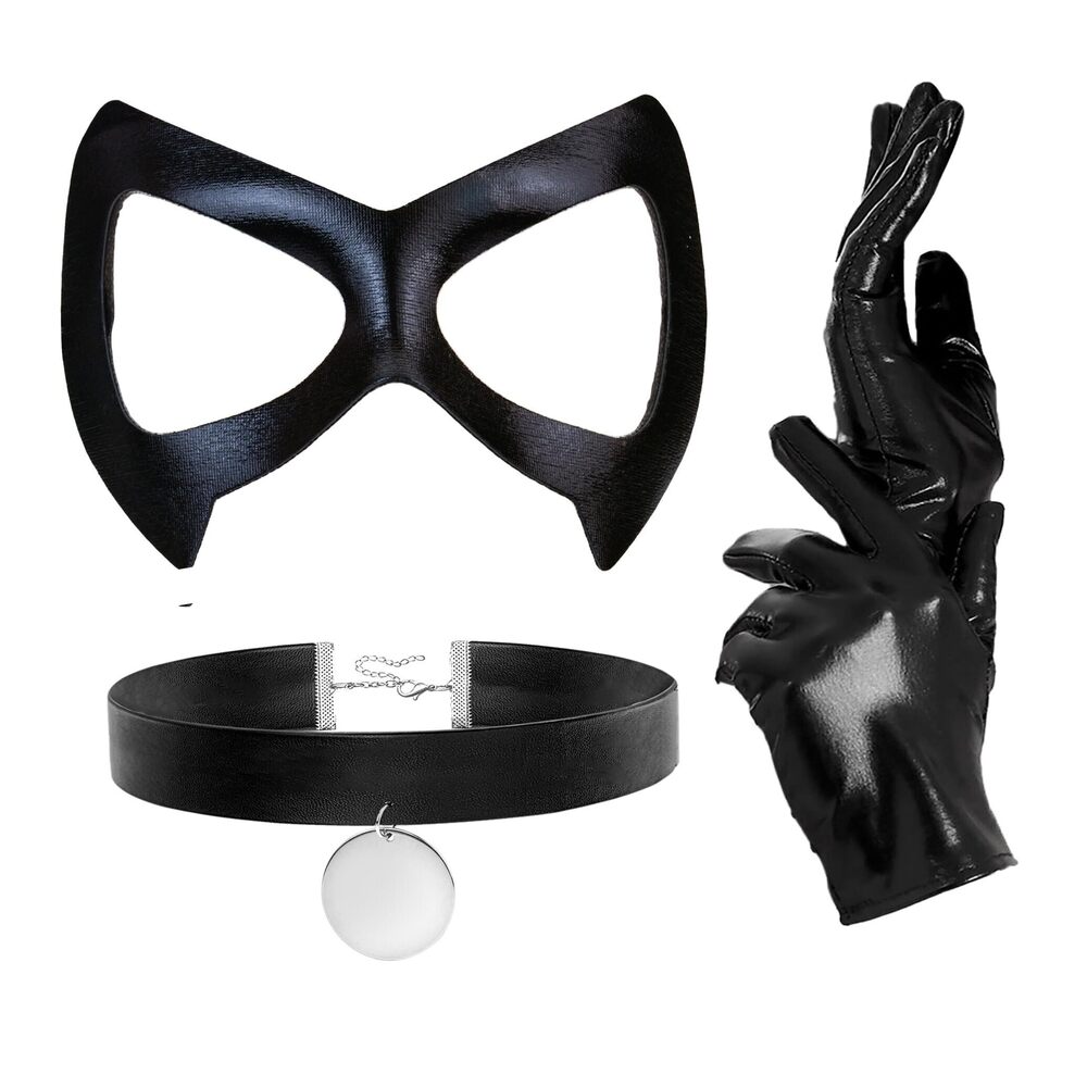 9335 Black Cat Eye Masquerade Costume Set With Half Mask,